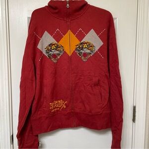 Ed Hardy Zip Up Sweater XL Red